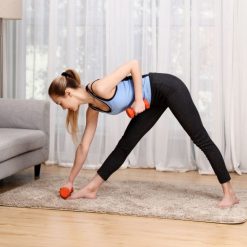 femme exercice fitness halteres vinyle orange