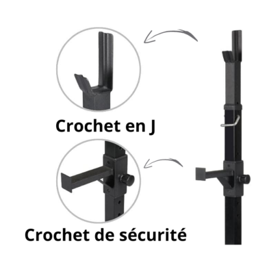 Crochets En J Pour Racks Power Et Squat – Capacité 750 Lbs, Réglables, Acier Allié, Noir