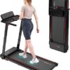 CITYSPORTS Tapis de Course,Tapis Roulant Pliable 12 km/h,avec Affichage LED,APP et 360° Tablet Holder,Walking Pad Compact pour la Maison et Le Bureau(Black&Red)