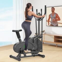 Vélo elliptique, 2 en 1 Crosstrainer & Vélo d'exercice avec Siège, Moniteur LCD, Résistance Réglable, Pédale Antidérapante, Stepper d'exercice Elliptique Machine D'entraînement de Fitness à Domicile