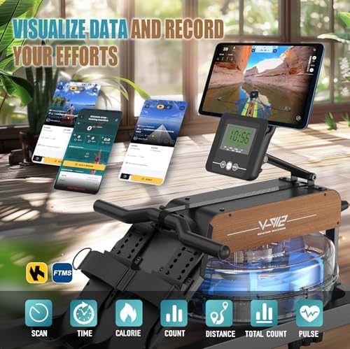 Rameur D'appartement En Bois VOWVIT - Pliable - Résistance à L'eau - Bluetooth - Support Tablette - Jusqu'à 180 Kg