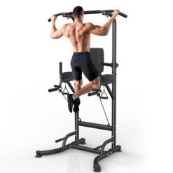 Dskeuzeew Power Tower Dip Station, Fitness Strength avec barre de tractions, multifonction pour entraînement de force dans la salle de sport à domicile, chargeable 330LBS Noir