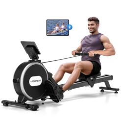 Rameur, DMASUN Rameur Magnétique D'appartement, Rowing Machine Connecter APP avec Écran LCD, 16 Niveaux de Résistance, Mise à Niveau vers Deux Rails, Silencieux, Capacité Maximale 160KG