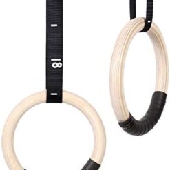 Anneaux Gymnastique en Bois 28 mm avec 2 Bandes en Nylon CCLIFE