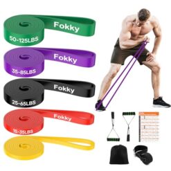 Fokky Lot de 5 Bandes de résistance en 5 épaisseurs, avec ancrage de Porte, 2 poignées, Sac de Transport et Guide d'entraînement, Bandes de résistance pour Crossfit, Yoga, Pilates