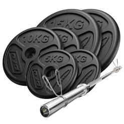 Marbo Sport Set 75kg | Barre Olympique 180 cm + plaques de Poids 2x15kg, 2x10kg, 2x5kg | Made in EU