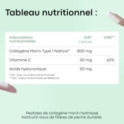 Collagene Marin + Acide Hyaluronique + Vitamine C, 120 Gélules 2 Mois