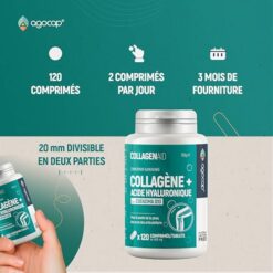 Collagene et acide hyaluronique Collagene 120 comprimes, Articulations Fortes et Peau Hydratée. Collagène, Acide Hyaluronique, Coenzyme q10. Cure de 2 mois. Collagene pour Articulation et Ongles