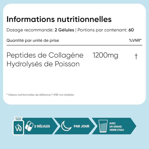 Collagene Marin Gelules Pur Type 1 & 3, 120 Gélules Multi Usages, Peptide de Collagene Marin Hydrolysé, 1200mg sans Additifs ni OGM, sans Gluten ni Stéarate de Magnésium, 2 Mois d'Approvisionnement