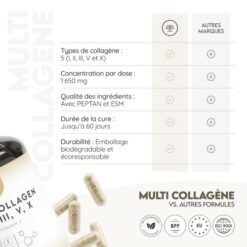 Multi Collagène Marin et Bovin 1650mg. 180 Gélules. Peptide de Collagene Hydrolysé Type 1, 2, 3, 5, 10. Complexe Collagene pour la Peau, Articulations et Cheveux + Vitamine C. N2 Natural Nutrition