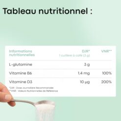 L Glutamine en Poudre 90 g + Vitamine B6 et D3, 3 g par Portion 1 Mois