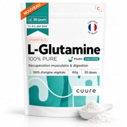 L Glutamine CUURE Acide Aminé en Poudre [60g] 100% Pure Récupération Sport Hautement Biodisponible 30 Jours Saveur Neutre Fabriqué en France