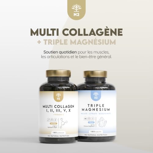 Multi Collagène Marin et Bovin 1650mg. 180 Gélules. Peptide de Collagene Hydrolysé Type 1, 2, 3, 5, 10. Complexe Collagene pour la Peau, Articulations et Cheveux + Vitamine C. N2 Natural Nutrition