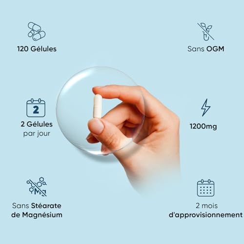Collagene Marin Gelules Pur Type 1 & 3, 120 Gélules Multi Usages, Peptide de Collagene Marin Hydrolysé, 1200mg sans Additifs ni OGM, sans Gluten ni Stéarate de Magnésium, 2 Mois d'Approvisionnement
