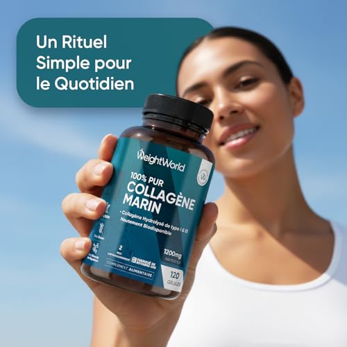 Collagene Marin Gelules Pur Type 1 & 3, 120 Gélules Multi Usages, Peptide de Collagene Marin Hydrolysé, 1200mg sans Additifs ni OGM, sans Gluten ni Stéarate de Magnésium, 2 Mois d'Approvisionnement