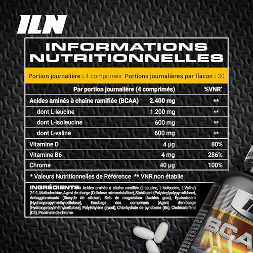 BCAA 2:1:1 – 2400mg Acides Aminés avec Vitamine D – 120 Comprimés