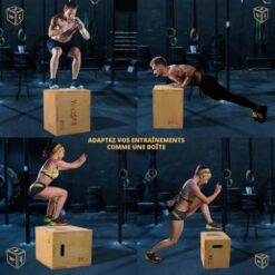 Yes4All W6P6 3 in 1 Wooden Plyo Box 40,6 x 35,5 x 30,5 cm, entraînement pliométrique, couleur bois clair, Boîte de saut
