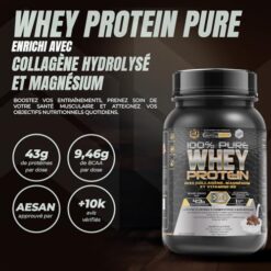 Healthy Fusion Whey Protein | 43 g/dose Protéine Whey Pure avec Collagène, Magnésium et Vitamine B6 | Augmente la masse musculaire, améliore l’entraînement, renforce les articulations | Chocolat 1kg