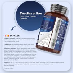 BCAA Comprimés 2:1:1 Vegan 2000mg, avec Vitamine B6 et B12 – 3 Mois de Stock – Seulement 2 Comprimés Sécables par Jour, Acides Aminés 180 Tablets – sans Arôme, sans Aspartame ni Sucre, sans OGM