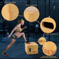 Yes4All W6P6 3 in 1 Wooden Plyo Box 40,6 x 35,5 x 30,5 cm, entraînement pliométrique, couleur bois clair, Boîte de saut